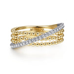 14K White & Yellow Gold Three Row Bujukan Ball and Diamond Band Ring - LR51720M45JJ-Gabriel & Co.-Renee Taylor Gallery