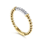 14K White & Yellow Gold Bujukan Beaded Band with Diamond Pavé Center Bar - LR51786M45JJ-Gabriel & Co.-Renee Taylor Gallery