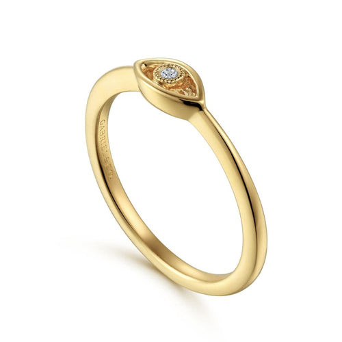 14K Yellow Gold Dainty Evil Eye Diamond Ring - LR52110Y45JJ-Gabriel & Co.-Renee Taylor Gallery