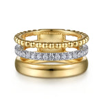 14K White & Yellow Gold Wide Band Diamond Bujukan Ring - LR52203M45JJ-Gabriel & Co.-Renee Taylor Gallery