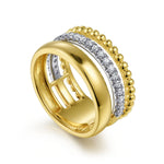 14K White & Yellow Gold Wide Band Diamond Bujukan Ring - LR52203M45JJ-Gabriel & Co.-Renee Taylor Gallery
