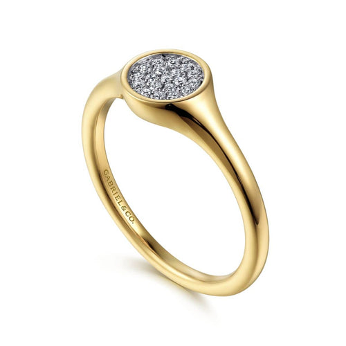 14K Yellow Gold Diamond Pavé Mini Signet Ring - LR52238Y45JJ-Gabriel & Co.-Renee Taylor Gallery