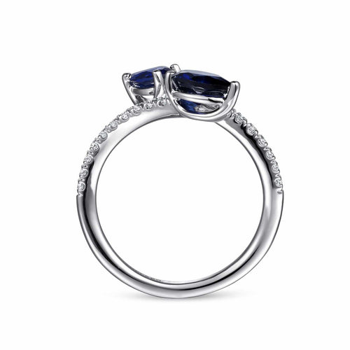 14K White Gold Diamond and Blue Sapphire Bypass Ring - LR52401W45SA-Gabriel & Co.-Renee Taylor Gallery