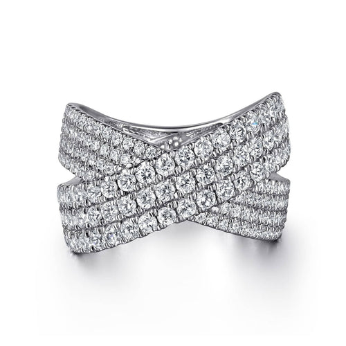 14K White Gold Diamond Ladies' Criss Cross Ring - LR52466W45JJ-Gabriel & Co.-Renee Taylor Gallery