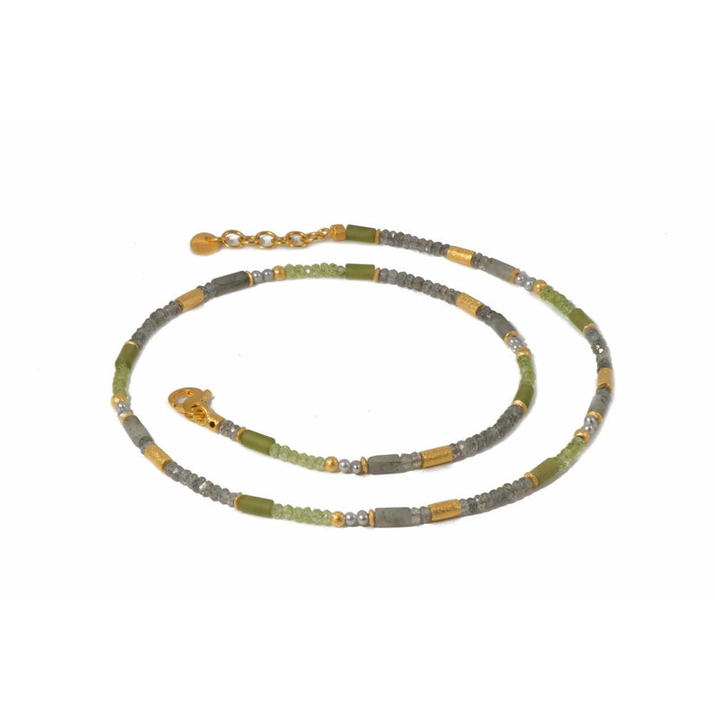 3mm Labradorite, Peridot & Prehnite 24K Gold Vermeil Necklace-Joyla-Renee Taylor Gallery