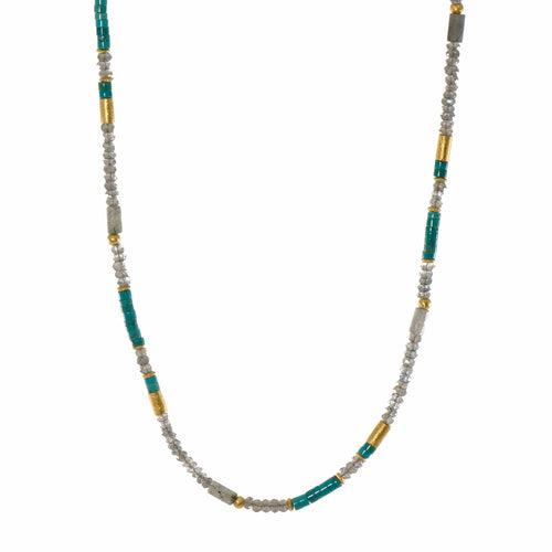 3mm Labradorite & Turquoise 24K Gold Vermeil Necklace-Joyla-Renee Taylor Gallery