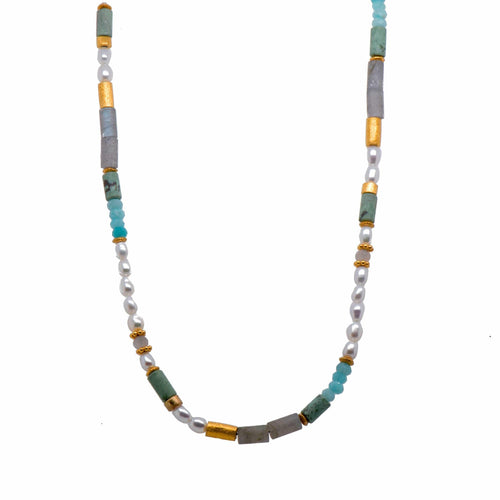 3mm Pearl, Lab, Chrysocolla, Opalite 24K Gold Vermeil Necklace-Joyla-Renee Taylor Gallery