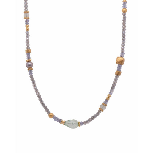 3mm Tanzanite, Prhenite, Pearl 24K Gold Vermeil Necklace-Joyla-Renee Taylor Gallery