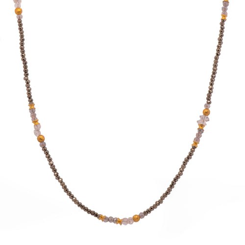 2mm Pyrite Herkimer Crystals & Labradorite 24K Gold Vermeil Necklace-Joyla-Renee Taylor Gallery