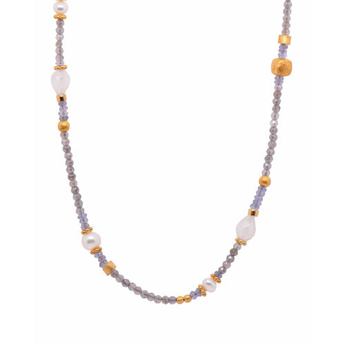 2mm Labradorite, Pearls, Tanzanite, Rainbow Moonstone 24K Gold Vermeil Necklace-Joyla-Renee Taylor Gallery