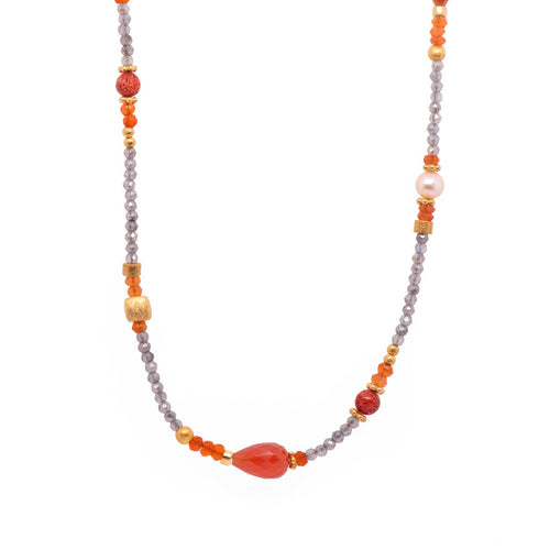Carnelian, Pearls & Garnet 24K Gold Vermeil Necklace-Joyla-Renee Taylor Gallery