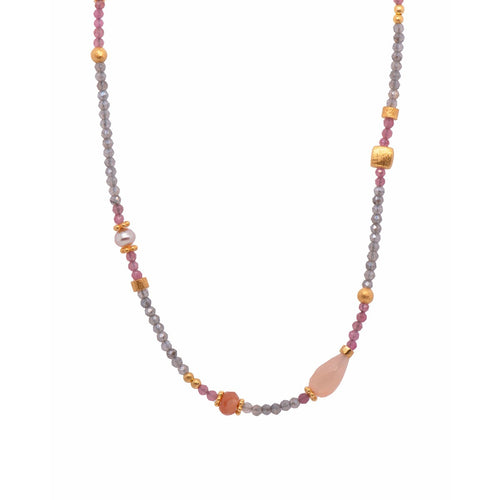2mm Labradorite, Moonstone, Pearls, Pink Tourmaline 24K Gold Vermeil Necklace-Joyla-Renee Taylor Gallery
