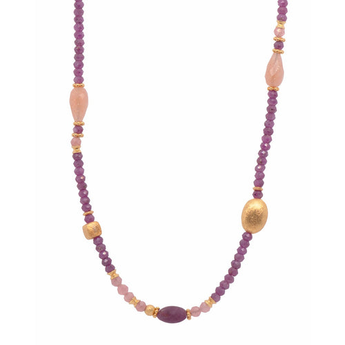 3mm Ruby, Peach Moonstone 24K Gold Vermeil Necklace-Joyla-Renee Taylor Gallery