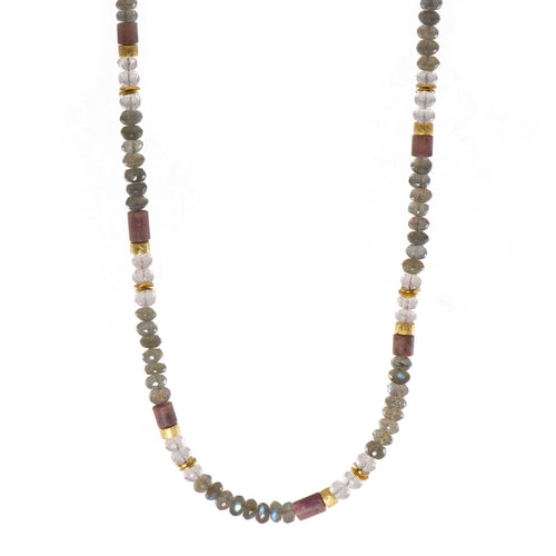 5mm Labradorite, Rose Quartz & Rhodonite 24K Gold Vermeil Necklace-Joyla-Renee Taylor Gallery