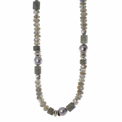 8mm Labradorite & Grey Pearl 24K Gold Vermeil Necklace-Joyla-Renee Taylor Gallery