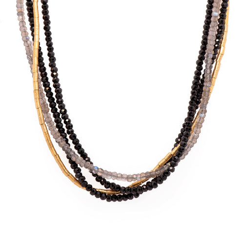4 Strand 3mm Black Spinell & Labradorite 24K Gold Vermeil Necklace-Joyla-Renee Taylor Gallery