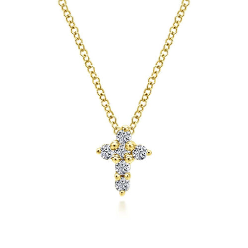 14K Yellow Gold Diamond Cross Pendant Necklace - NK1370Y45JJ-Gabriel & Co.-Renee Taylor Gallery