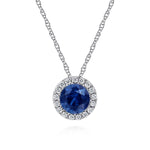 14K White Gold Sapphire and Diamond Halo Pendant Necklace - NK2824W45SA-Gabriel & Co.-Renee Taylor Gallery