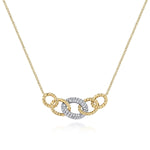 14K Yellow & White Gold Twisted Rope Link Necklace with Pavé Diamond Link Station - NK5847M45JJ-Gabriel & Co.-Renee Taylor Gallery