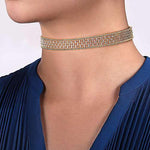 14K Yellow Gold Wide Diamond Station Choker Necklace with Bujukan Beads - NK6209Y45JJ-Gabriel & Co.-Renee Taylor Gallery