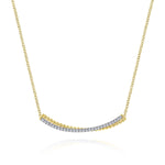 14K Yellow & White Gold Bujukan and Diamond Pavé Curved Bar Necklace - NK6367M45JJ-Gabriel & Co.-Renee Taylor Gallery