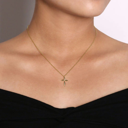 14K Yellow Gold Diamond Cross Pendant Necklace - NK6408Y45JJ-Gabriel & Co.-Renee Taylor Gallery