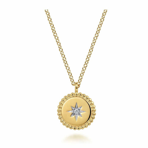 14K Yellow Gold Bujukan Pendant Necklace with Starburst Diamond Center - NK6869Y45JJ-Gabriel & Co.-Renee Taylor Gallery