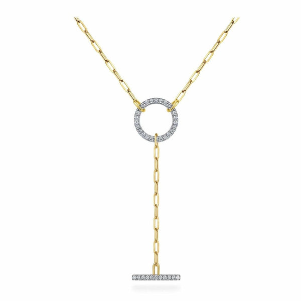 14K Yellow Gold Diamond Circle and Bar 