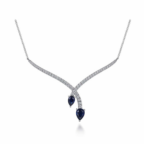14K White Gold Diamond and Blue Sapphire Teardrop Twist Necklace - NK7251W45SA-Gabriel & Co.-Renee Taylor Gallery