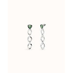 Long sterling silver-plated earrings with links and triangular green crystal - PEN0981VRDMTL0U-UNO de 50-Renee Taylor Gallery