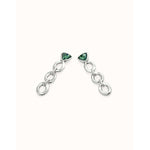 Long sterling silver-plated earrings with links and triangular green crystal - PEN0981VRDMTL0U-UNO de 50-Renee Taylor Gallery