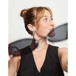 Sterling silver-plated earrings with two green crystals - PEN0982VRDMTL0U-UNO de 50-Renee Taylor Gallery