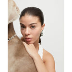 Long sterling silver-plated earrings with 4 green crystals - PEN0983VRDMTL0U-UNO de 50-Renee Taylor Gallery