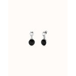 Sterling Silver-Plated Earrings with Two Beads and Black Murano Glass - PEN0995NGRMTL0U-UNO de 50-Renee Taylor Gallery