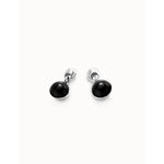 Sterling Silver-Plated Earrings with Two Beads and Black Murano Glass - PEN0995NGRMTL0U-UNO de 50-Renee Taylor Gallery