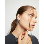 Sterling Silver-Plated Earrings with Two Beads and Black Murano Glass - PEN0995NGRMTL0U-UNO de 50-Renee Taylor Gallery