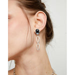 Ser Deslumbrante Faceted Black Crystal and Links Drop Silver Plated Earrings - PEN1003NGRMTL0U-UNO de 50-Renee Taylor Gallery