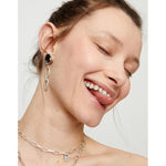 Ser Deslumbrante Faceted Black Crystal and Links Drop Silver Plated Earrings - PEN1003NGRMTL0U-UNO de 50-Renee Taylor Gallery