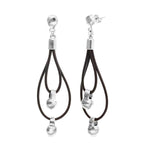 Silver Drop Earrings with Leather Earrings and Sphere Detail - PEN1061MARMTL0U-UNO de 50-Renee Taylor Gallery