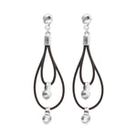 Silver Drop Earrings with Leather Earrings and Sphere Detail - PEN1061MARMTL0U-UNO de 50-Renee Taylor Gallery