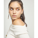 Gravity Double Long Leather Earrings with 18k Gold Plated Sphere Detail - PEN1061MARORO0U-UNO de 50-Renee Taylor Gallery