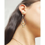 Gravity Double Long Leather Earrings with 18k Gold Plated Sphere Detail - PEN1061MARORO0U-UNO de 50-Renee Taylor Gallery