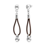 Drop Leather Earrings with Silver Sphere Detail - PEN1062MARMTL0U-UNO de 50-Renee Taylor Gallery