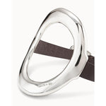 Leather Bracelet with a Sterling Silver Plated Large Central Oval - PUL2135GRSMTL0M-UNO de 50-Renee Taylor Gallery