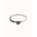 Sterling silver-plated bracelet with leather and central green faceted crystal - PUL2509VRDMTL-UNO de 50-Renee Taylor Gallery