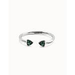 Rigid sterling silver-plated bracelet with two green faceted crystals - PUL2510VRDMTL-UNO de 50-Renee Taylor Gallery