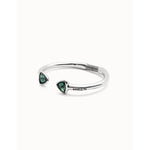 Rigid sterling silver-plated bracelet with two green faceted crystals - PUL2510VRDMTL-UNO de 50-Renee Taylor Gallery