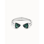 Thick sterling silver-plated bracelet with two green faceted crystals - PUL2511VRDMTL-UNO de 50-Renee Taylor Gallery