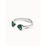 Thick sterling silver-plated bracelet with two green faceted crystals - PUL2511VRDMTL-UNO de 50-Renee Taylor Gallery
