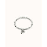 Sterling Silver Plated Beaded Bracelet with Heart and Black Crystal - PUL2514NGRMTL-UNO de 50-Renee Taylor Gallery